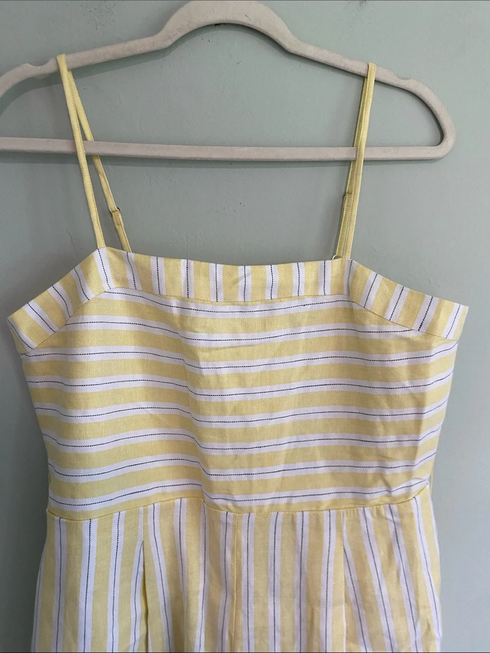 Banana Republic Women’s Yellow & White Striped Jumpsuit Size 8 NWT Linen Blend